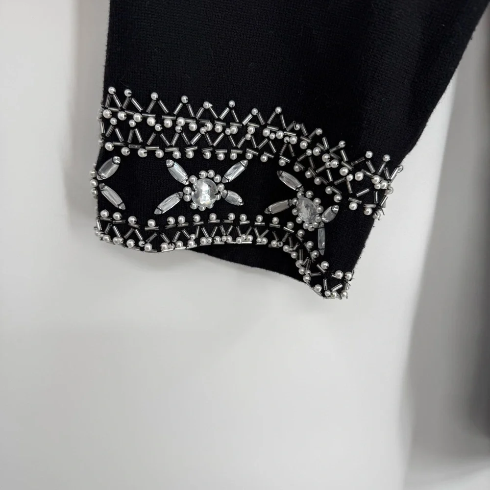 Bob Mackie Wearable Art Black Sweater Size 1X Pullover Beaded Neckline /cuffs